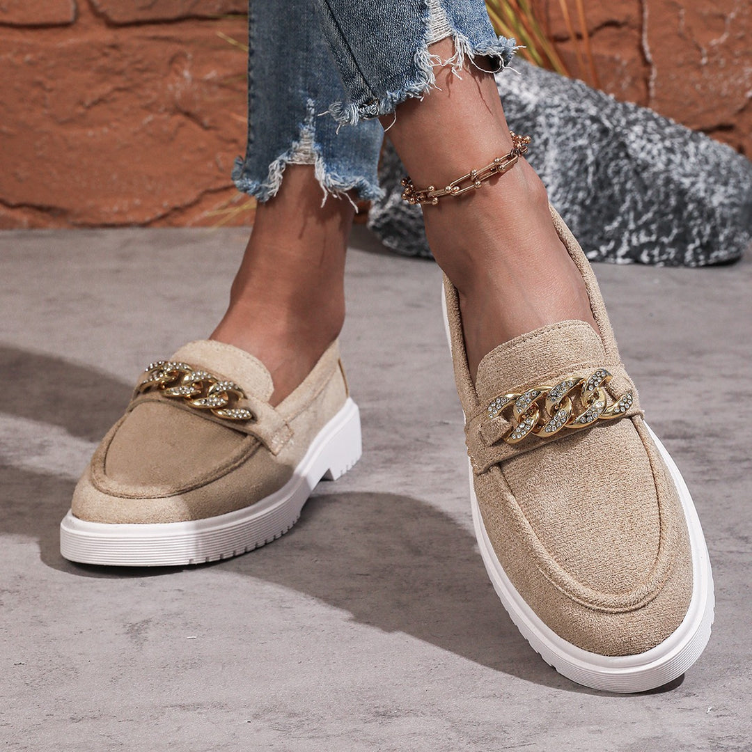 Damen modische Slip-On Loafer mit funkelndem Ketten-Detail R&B