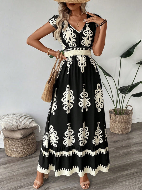 Damen Elegantes Maxikleid mit faszinierendem Musterdruck R&B