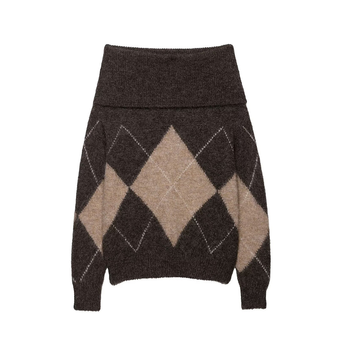 Damen lässiger Strickpullover mit modernem Rauten-Muster R&B