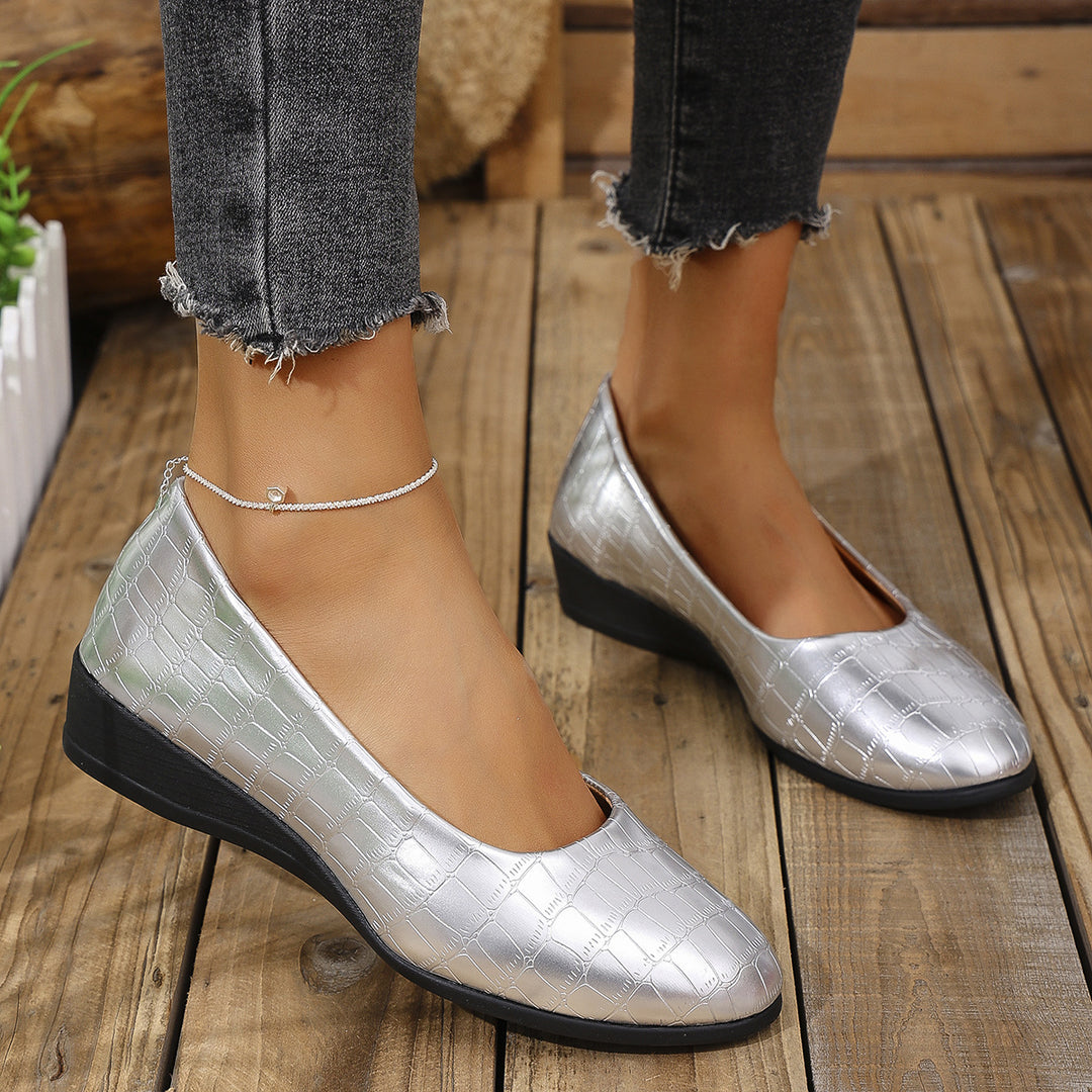 Damen elegante Ballerinas mit glänzender Krokodilprägung R&B