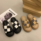 Damen modische Slide-Pantoletten mit komfortablem Fußbett und elastischen Riemen R&B
