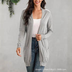 Damen Lange Strickjacke mit offenen Front und praktischen Taschen R&B