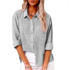 Damen lässige Leinenbluse mit kurzem Arm und Knopfdetails R&B