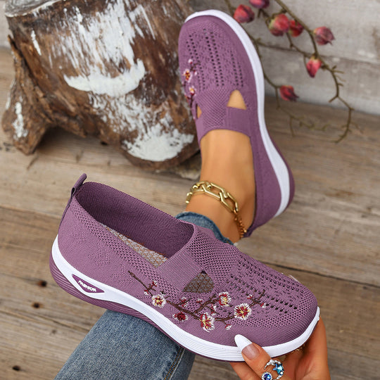 Damen Bequeme Slip-On Sneakers mit floralem Stickerei R&B