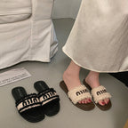 Damen bequeme Slide-Sandalen mit modischem Textiloberteil und stylischen Riemen EB