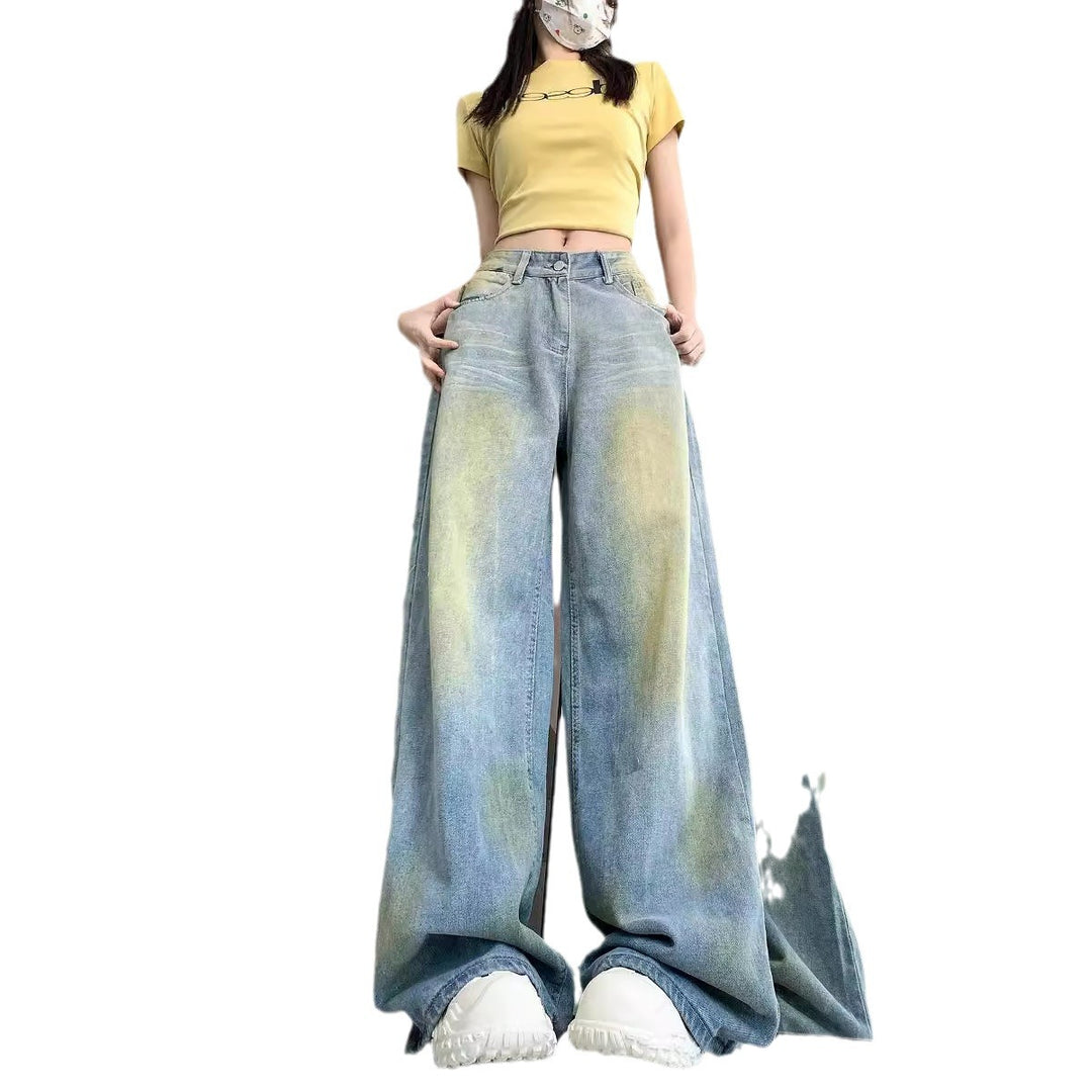 Damen weite High-Waist Jeans im lässigen Stil mit individuellen Waschungen R&B