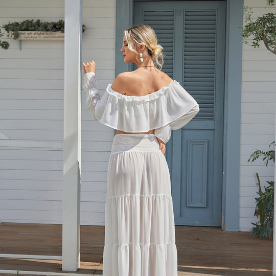 Damen lässiges Crop-Top und Maxirock Set R&B