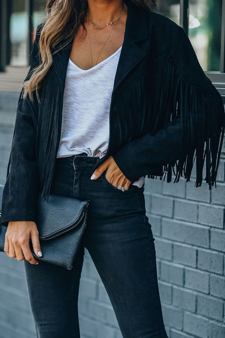 R&B | Revers Langarm Fransen Crop Hippie Jacke