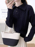 Damen Strickpullover mit Kragen und Knöpfen