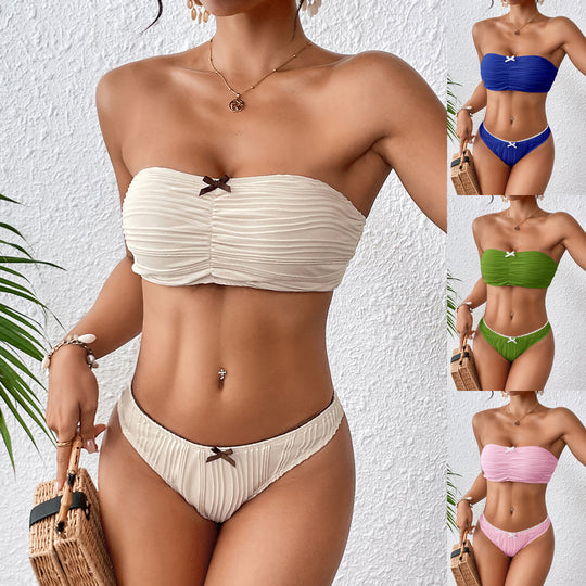 Damen Bandeau Bikini mit dekorativen Rüschen R&B