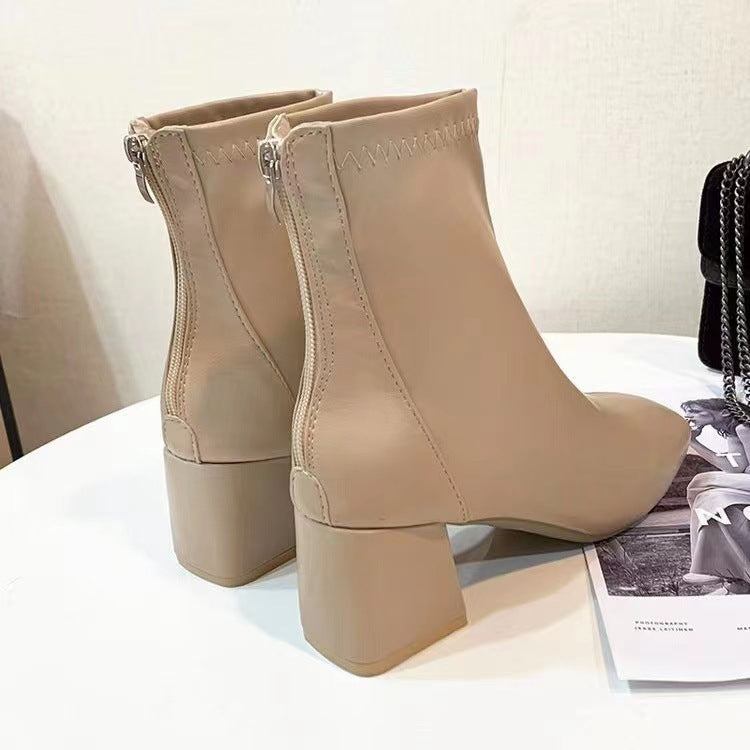 Damen High Heel Stiefeletten mit elegantem Reißverschluss und modischem Blockabsatz R&B