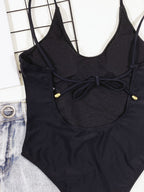 Damen Hochgeschnittener Cut-Out Badeanzug mit Bindändern