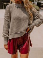 Damen lässiger Strickpullover mit strukturiertem Rippdesign R&B