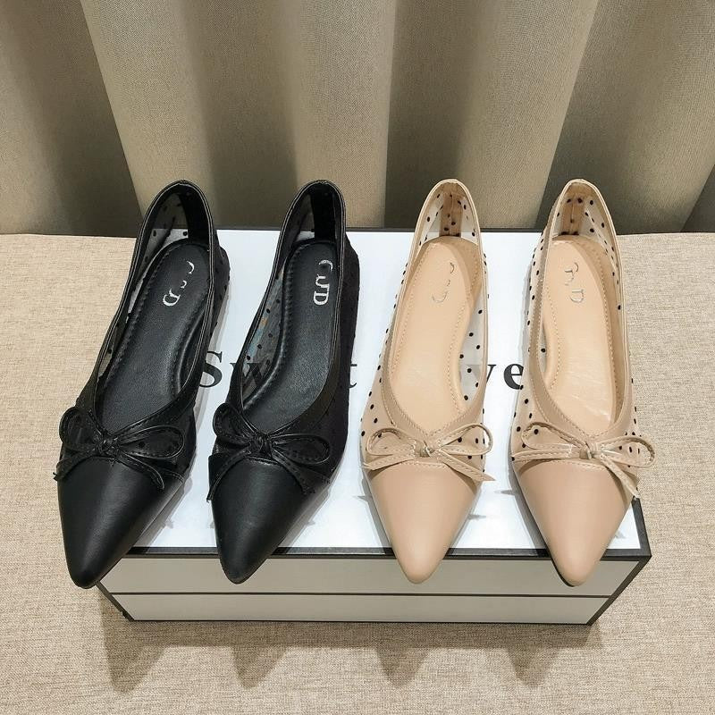 Damen elegante Ballerinas mit modischem Tiefe-Ausschnitt und verspieltem Schleifenakzent R&B