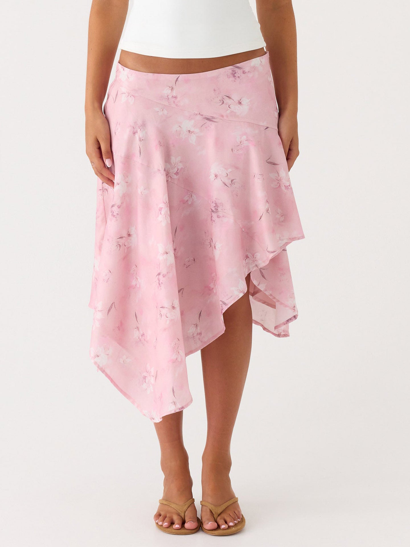 Damen asymmetrischer Maxi-Rock mit floralem Design und schwingendem Fall EB