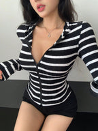 Damen Figurbetontes Langarmshirt mit Reißverschluss R&B