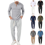 Herren lässiges Langarm-Henley-Shirt kombiniert mit eleganter Jogginghose R&B