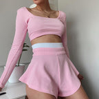 Damen Sportliches Crop-Top und Shorts Set R&B