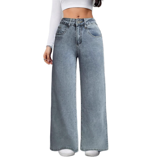 Damen Weit geschnittene Jeans im Vintage-Stil mit hohem Bund und lässigem Look R&B