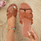 Damen flache Riemchen-Pantoletten mit elegantem Flecht-Design R&B