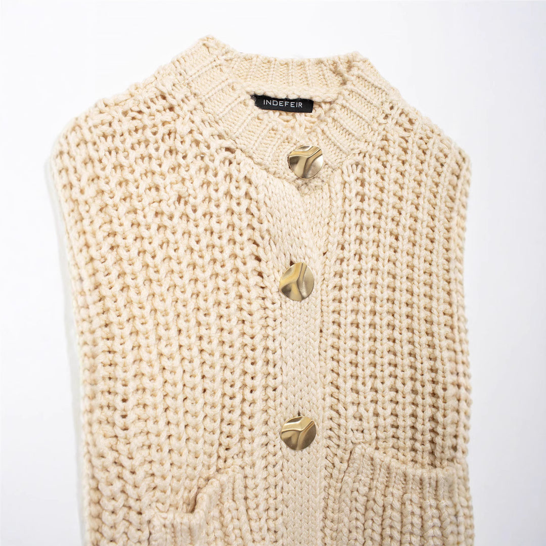 Damen kuschelige Strickjacke mit großen Knöpfen R&B
