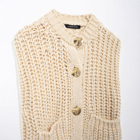 Damen kuschelige Strickjacke mit großen Knöpfen R&B
