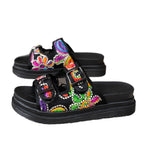Damen Sandalen mit buntem, verziertem Riemendesign R&B