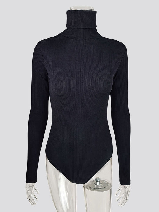 Damen Figurbetontes Langarmbody mit hohem Kragen R&B