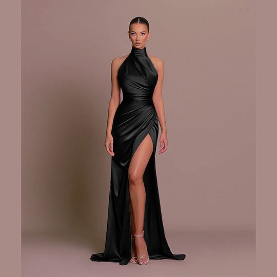Damen Elegantes Abendkleid mit hochgeschlossenem Kragen und seitlichem Schlitz R&B