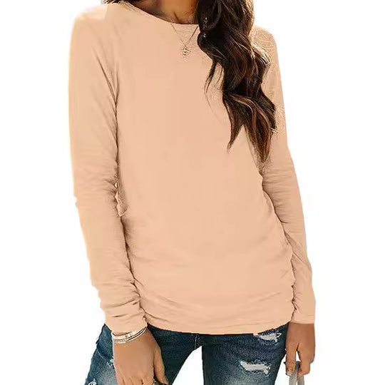 Damen Langarm-T-Shirt aus hochwertiger Baumwolle mit Rundhalsausschnitt R&B