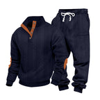 Herren nan Strickkombination aus Pullover und Jogginghose mit Zopfmuster und Ellenbogenbesatz R&B