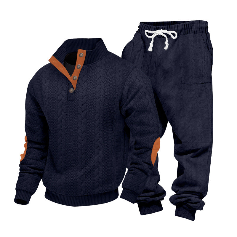 Herren nan Strickkombination aus Pullover und Jogginghose mit Zopfmuster und Ellenbogenbesatz R&B