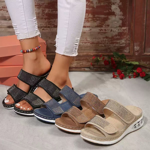 Damen Komfortable Riemchen-Sandalen mit Glitzerakzenten R&B