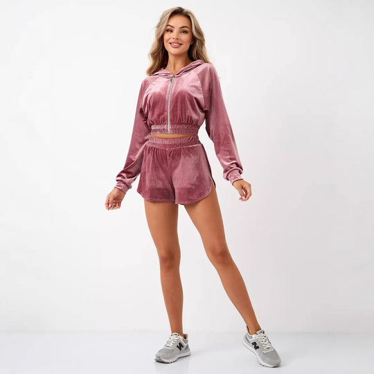 Damen elegantes Fleece-Hoodie mit hohem Kragen und Reißverschluss R&B