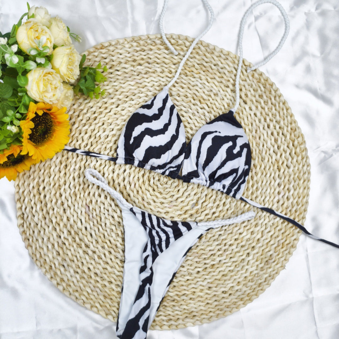 Damen Triangel-Bikini-Set mit fröhlichem Kirschmuster und verstellbaren Trägern R&B