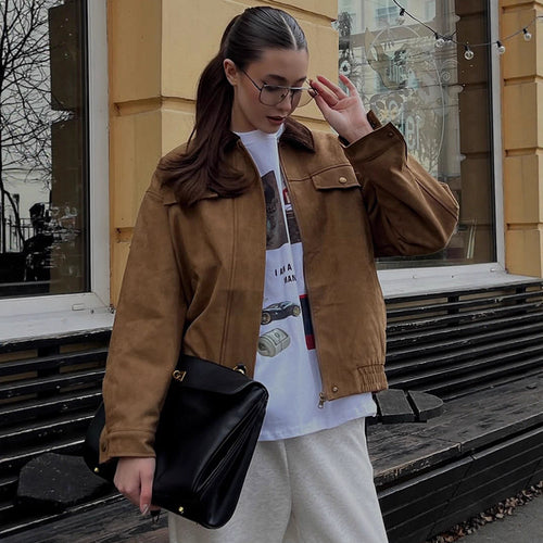 Damen Trendige Wildlederjacke mit fransigen Details R&B
