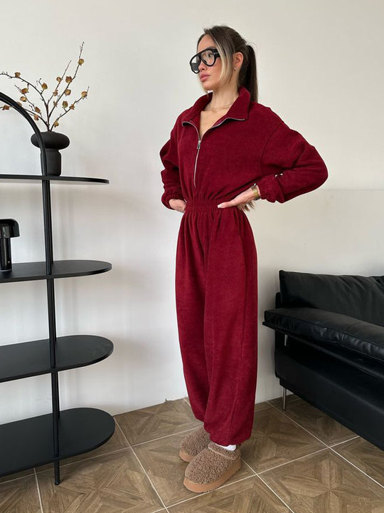 Damen bequemer und stylischer Fleece-Jumpsuit R&B