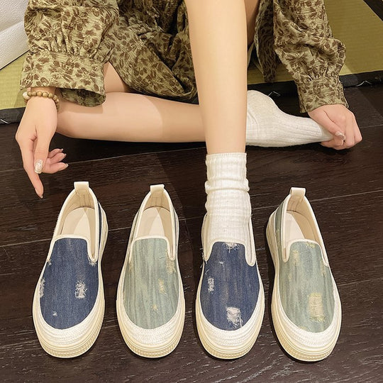 Damen Slip-On Sneaker mit lässigem Denim-Design und elastischem Einstieg R&B