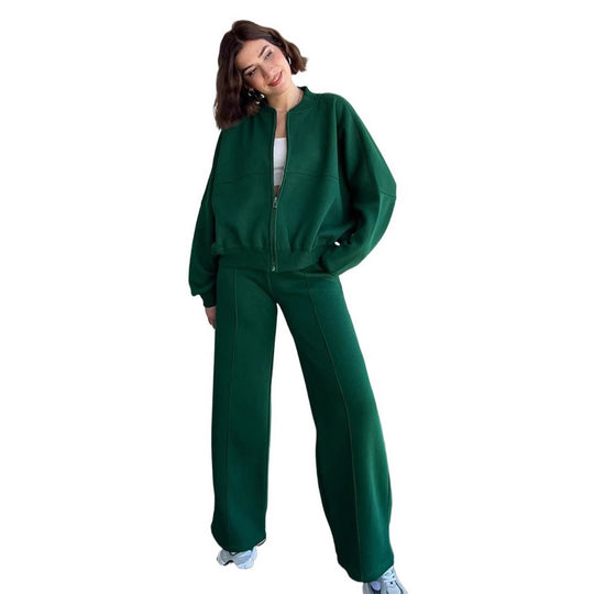 Damen lässiges Freizeit-Set aus weichem Sweatstoff mit hohem Kragen und weitem Schnitt R&B