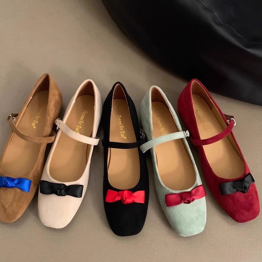 Damen elegante Ballerinas mit modischem Mary Jane-Riemchen und Schleifenverzierung R&B