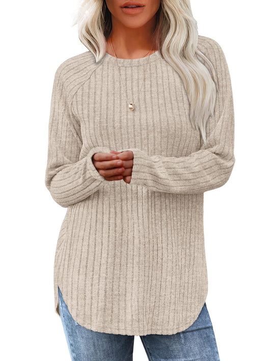 Damen weicher und lässiger Strickpullover mit Rippenmuster R&B