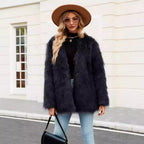 Damen Luxe Kunstfelljacke mit offenem Kragen R&B