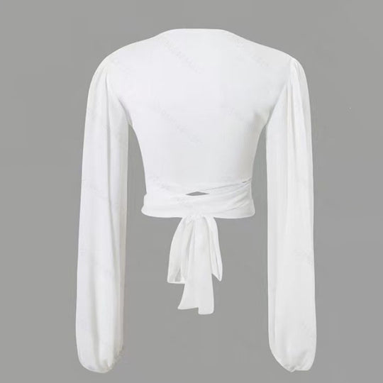 Damen Wickelbluse mit langem Arm und elegantem V-Ausschnitt R&B