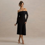 Damen Off-Shoulder Maxikleid mit eleganten Rüschen R&B