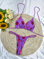Damen Triangel-Bikini-Set mit fröhlichem Kirschmuster und verstellbaren Trägern R&B