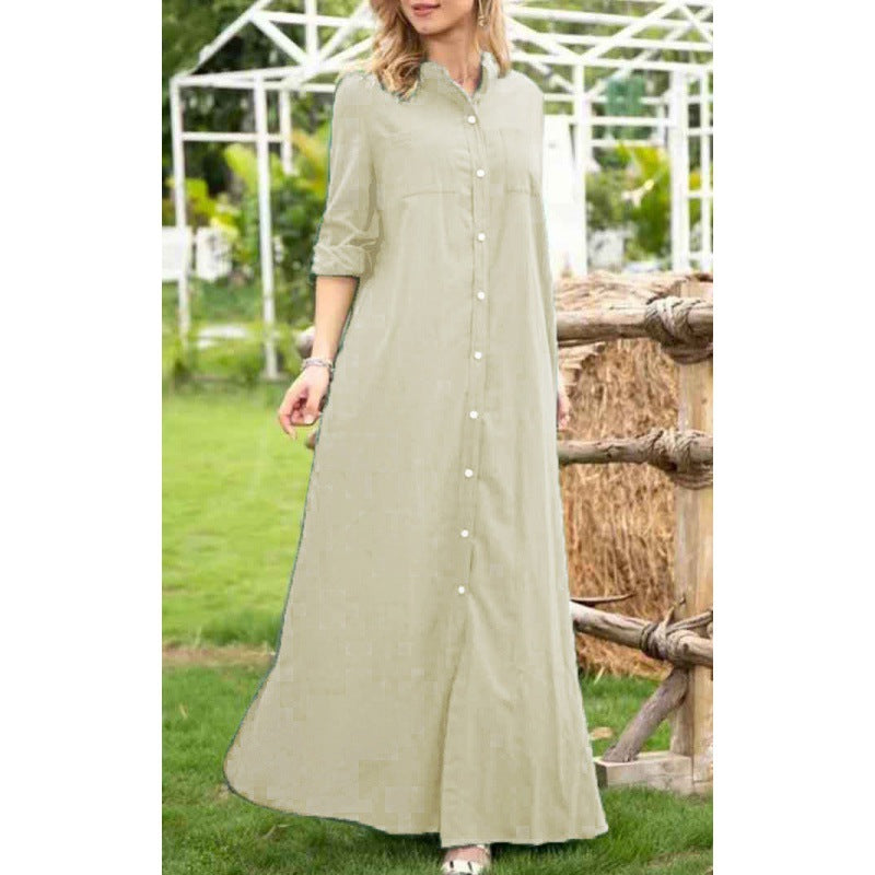 Damen Hemdblusenkleid mit verdecktem Knopfverschluss und seitlichen Taschen R&B