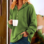 Damen gemütlicher Kapuzenpullover mit Knopfdetails und lockerer Passform