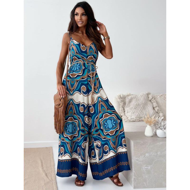 Damen Jumpsuit mit floralem Design und taillierbarem Gürtel R&B