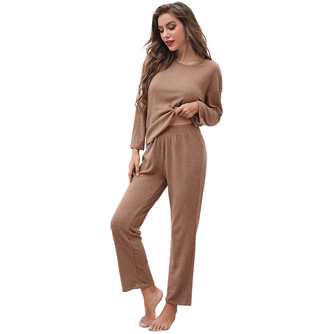 Damen lässiges Langarm-Pyjama-Set mit elastischem Bund und weichem Stoff R&B