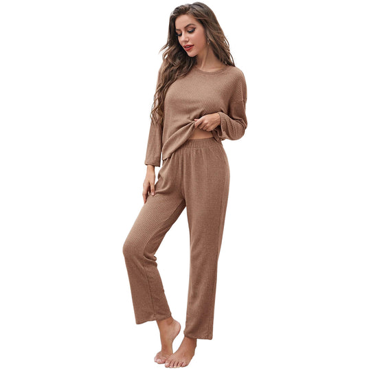 Damen lässiges Langarm-Pyjama-Set mit elastischem Bund und weichem Stoff R&B